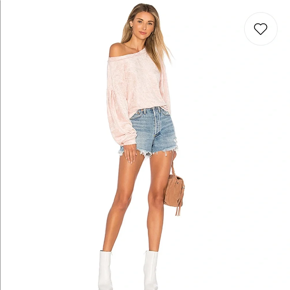 FREE PEOPLE MILAN CRUSHED VELVET LONG SLEEVE TOP‎ BLUSH Boho Coastal Grandmother